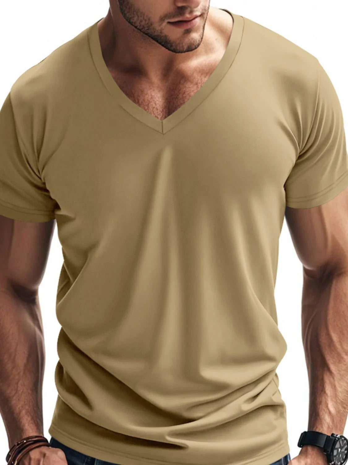 Men'S Full Size V-Neck Short Sleeve T-Shirt plus Size