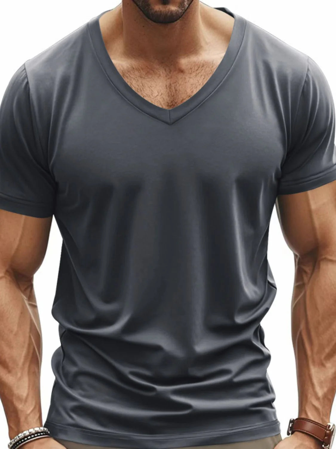 Men'S Full Size V-Neck Short Sleeve T-Shirt plus Size