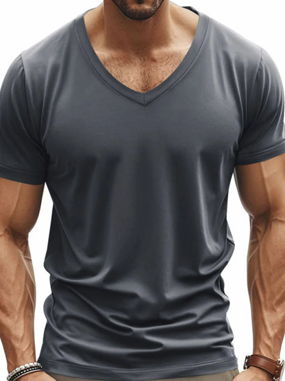 Men'S Full Size V-Neck Short Sleeve T-Shirt plus Size